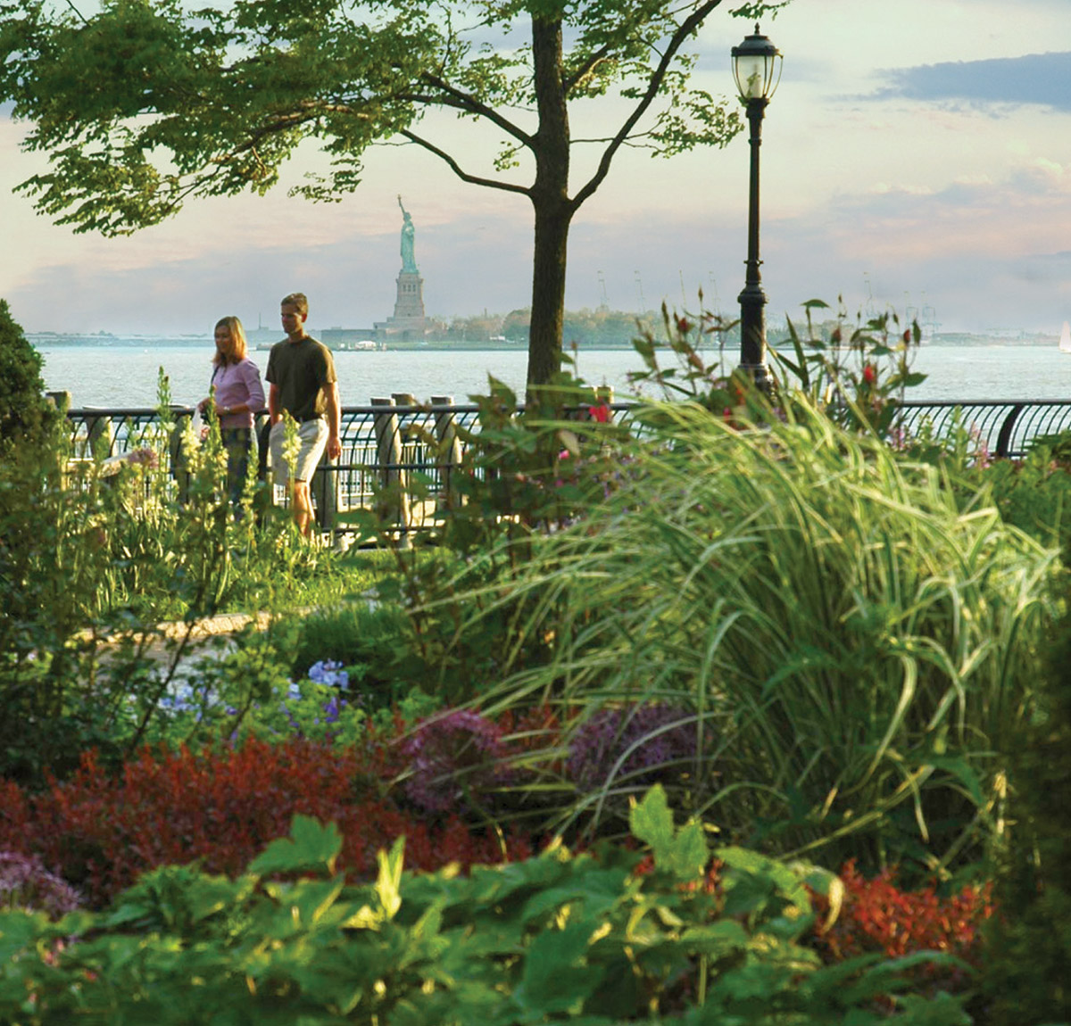 People walking in Battery Park CIty, New York City.